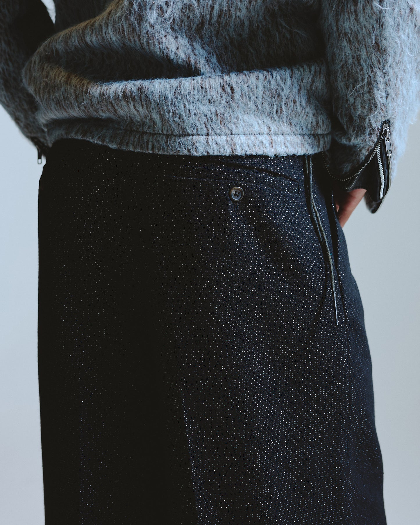 2tuck wide baggy slacks - RAME TWEED