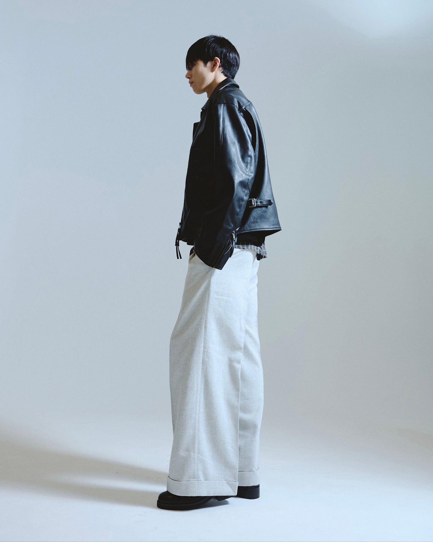 2tuck wide baggy slacks - RAME TWEED