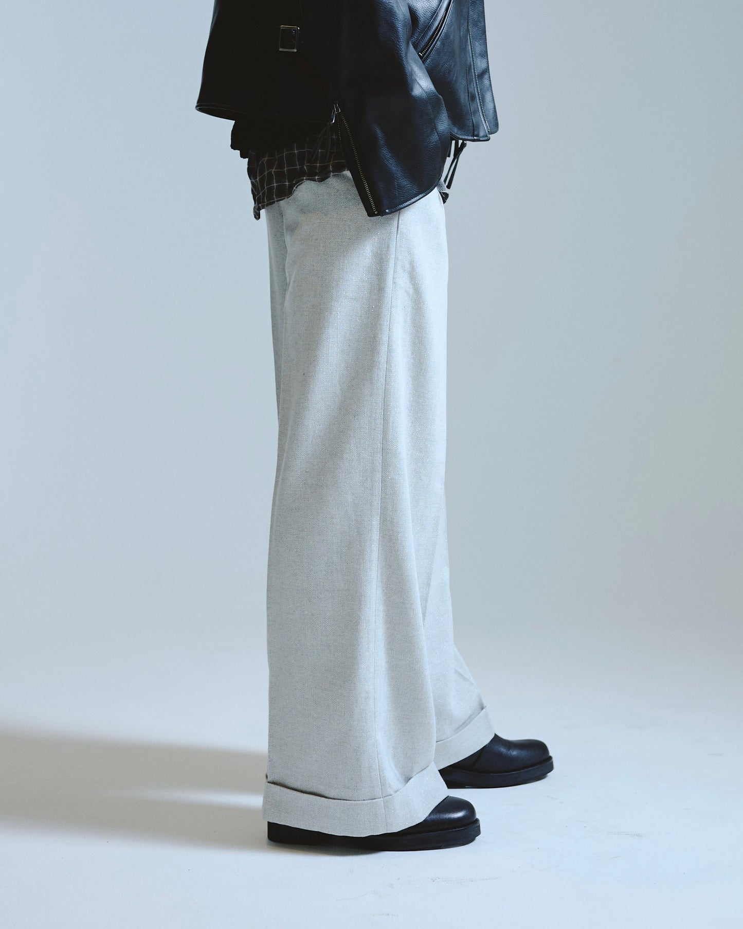 2tuck wide baggy slacks - RAME TWEED