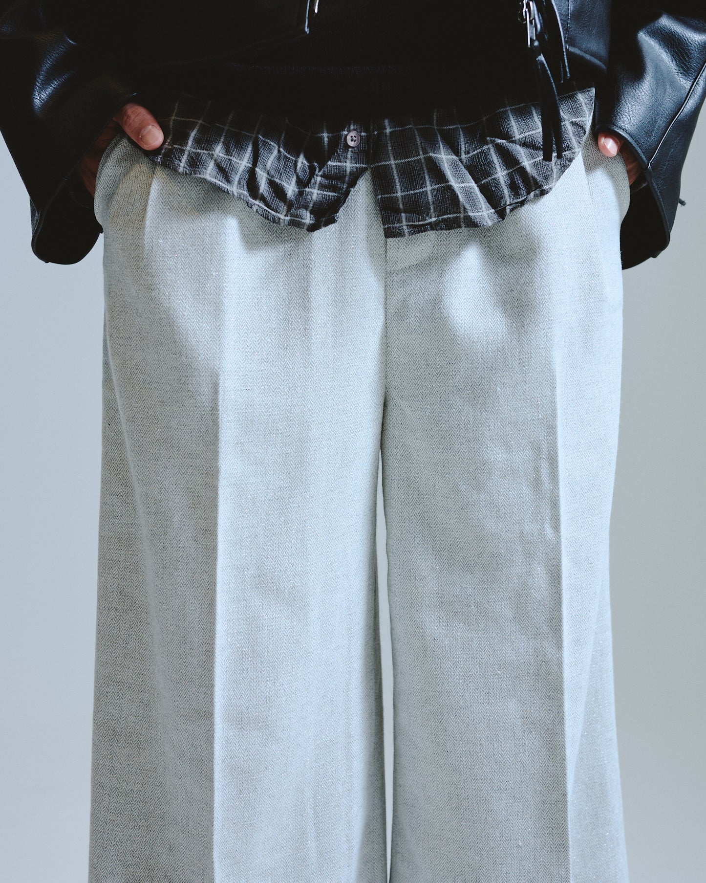 2tuck wide baggy slacks - RAME TWEED