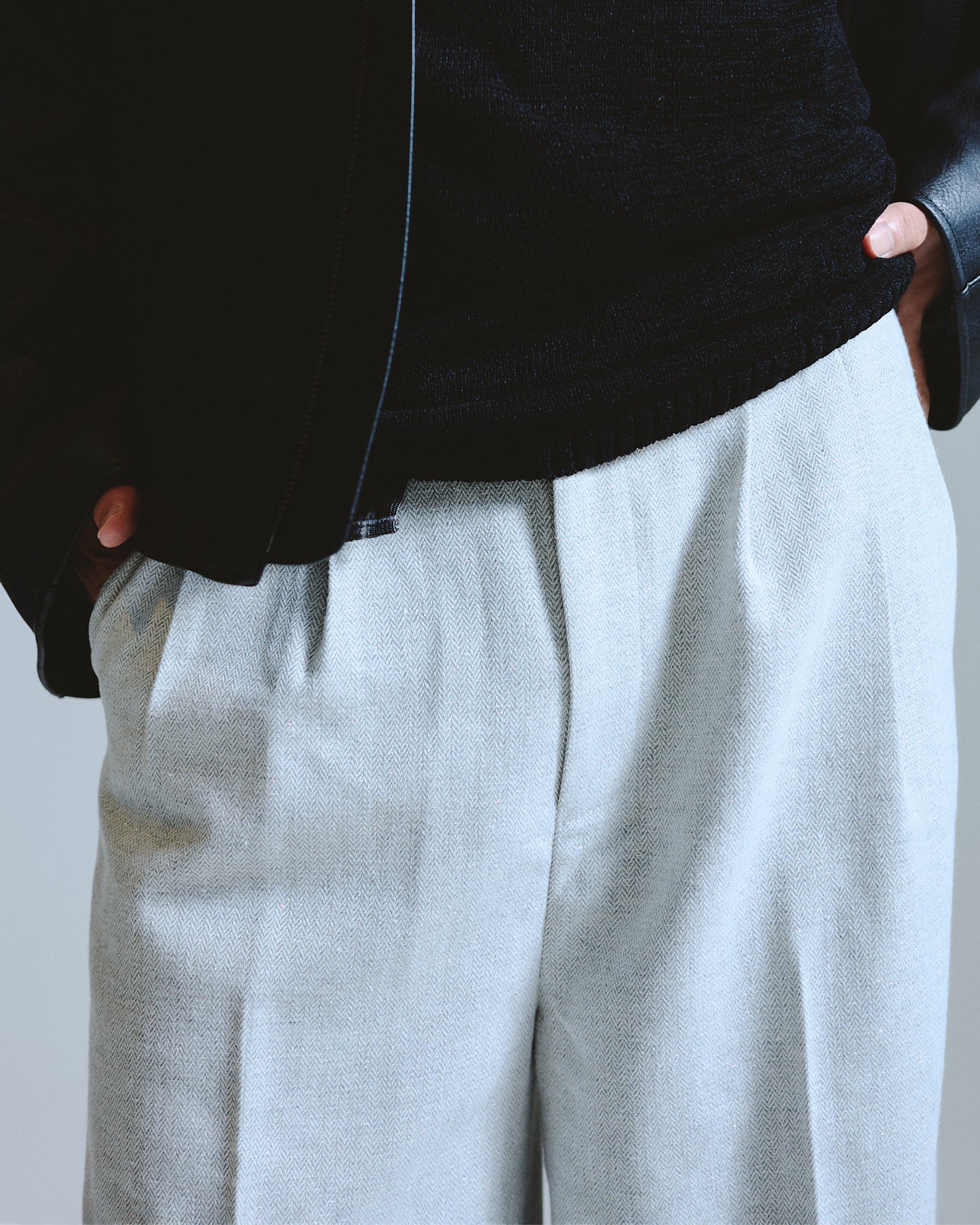 2tuck wide baggy slacks - RAME TWEED