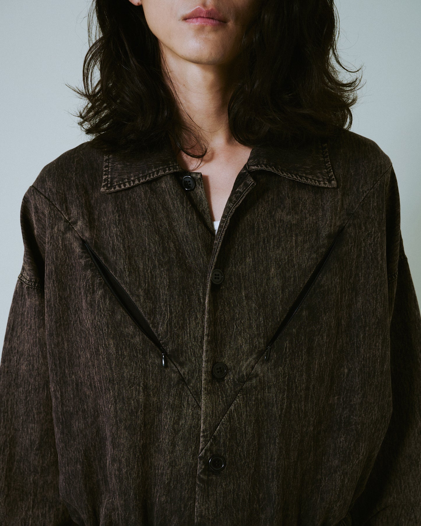snow-wash faded rayon nylon l/s jump suit