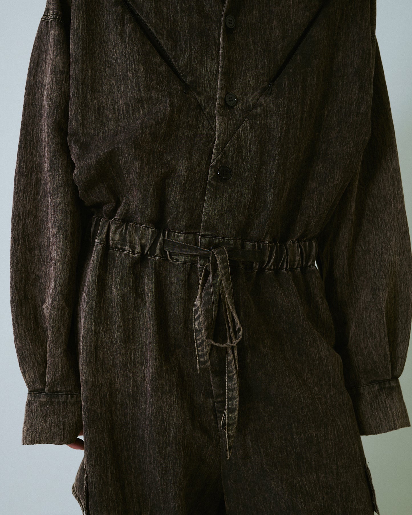 snow-wash faded rayon nylon l/s jump suit