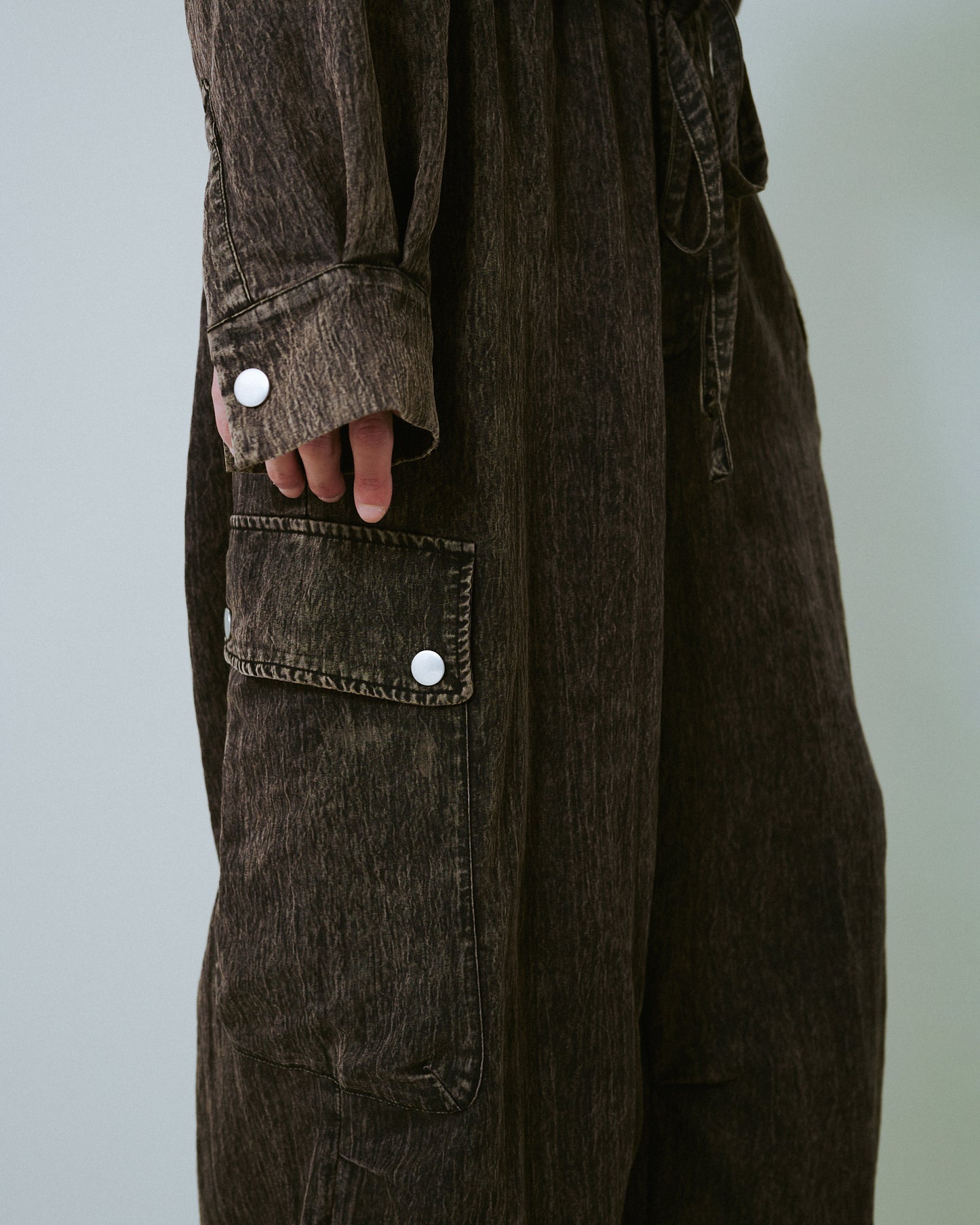 snow-wash faded rayon nylon l/s jump suit