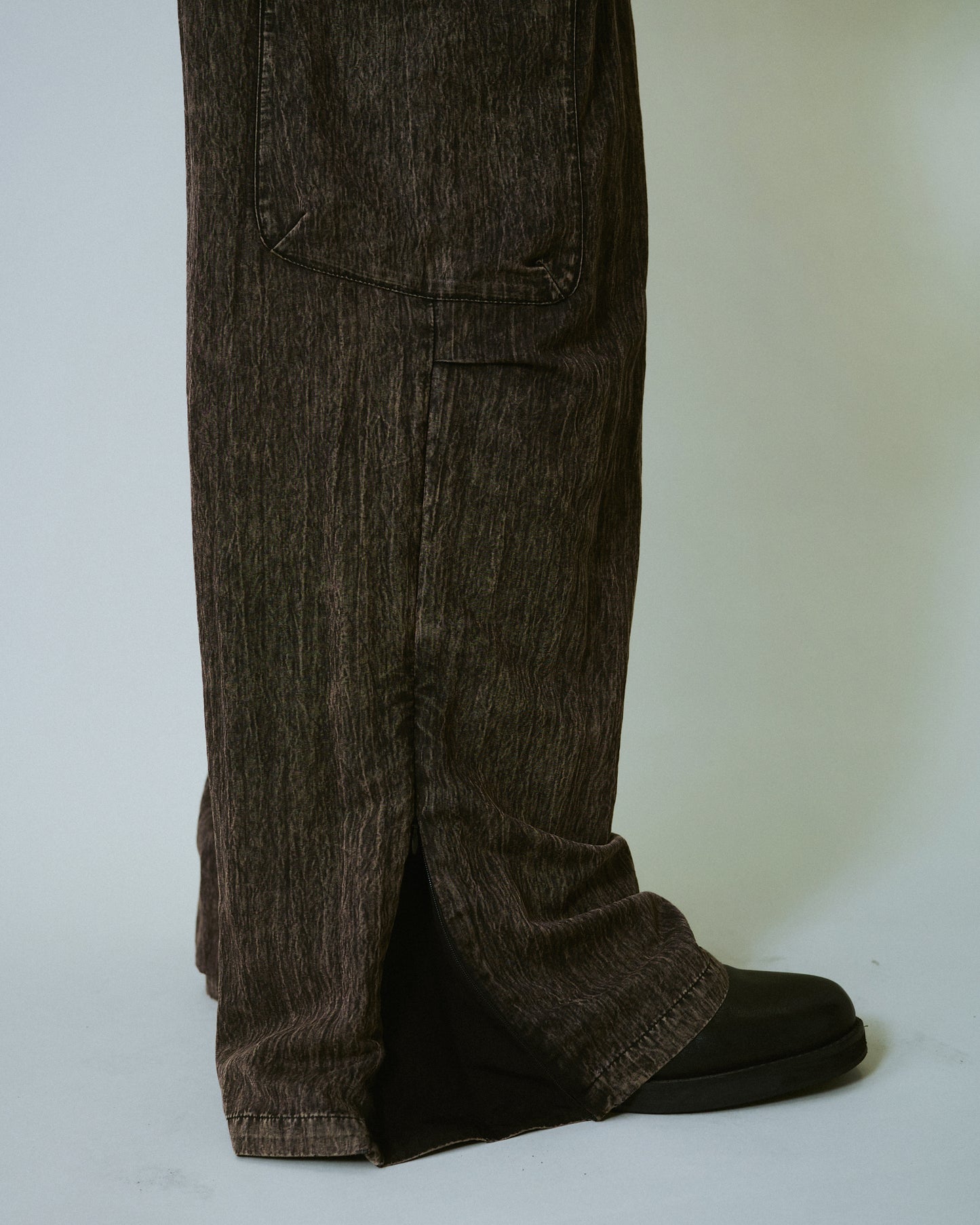 snow-wash faded rayon nylon l/s jump suit