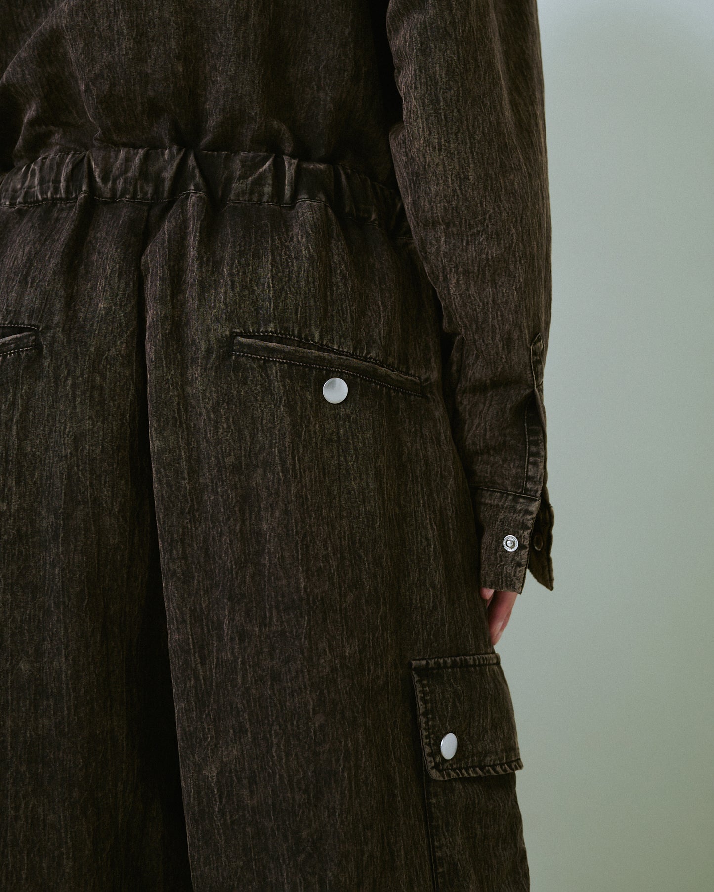 snow-wash faded rayon nylon l/s jump suit
