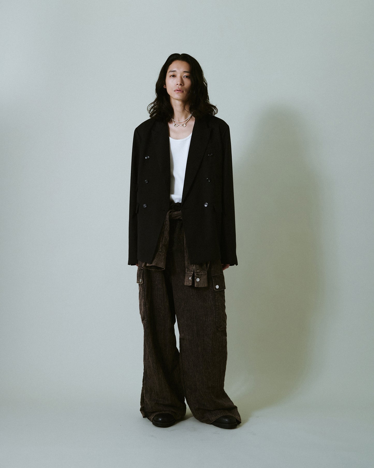 snow-wash faded rayon nylon l/s jump suit