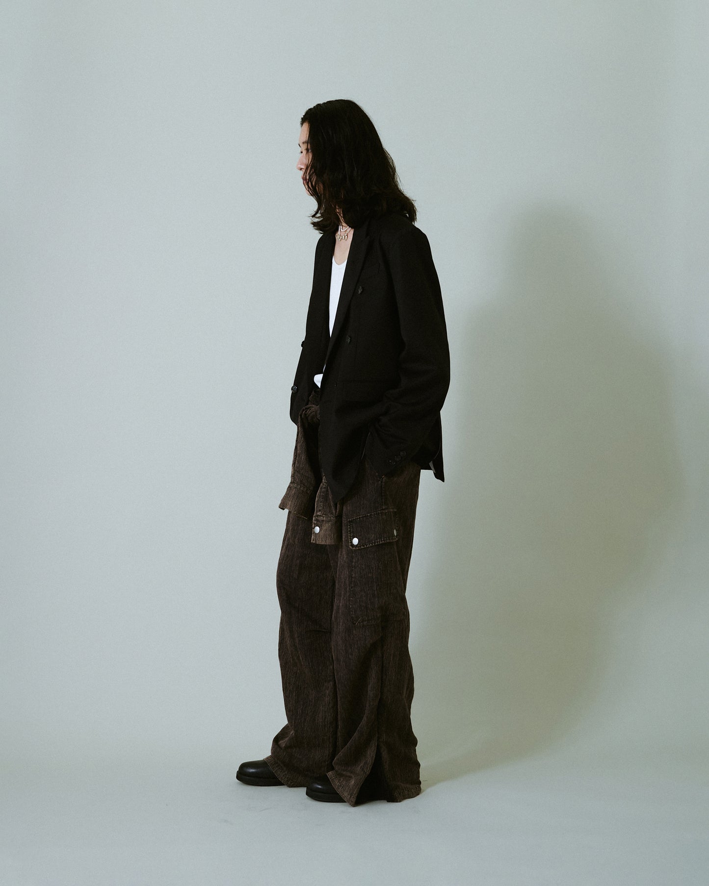 snow-wash faded rayon nylon l/s jump suit