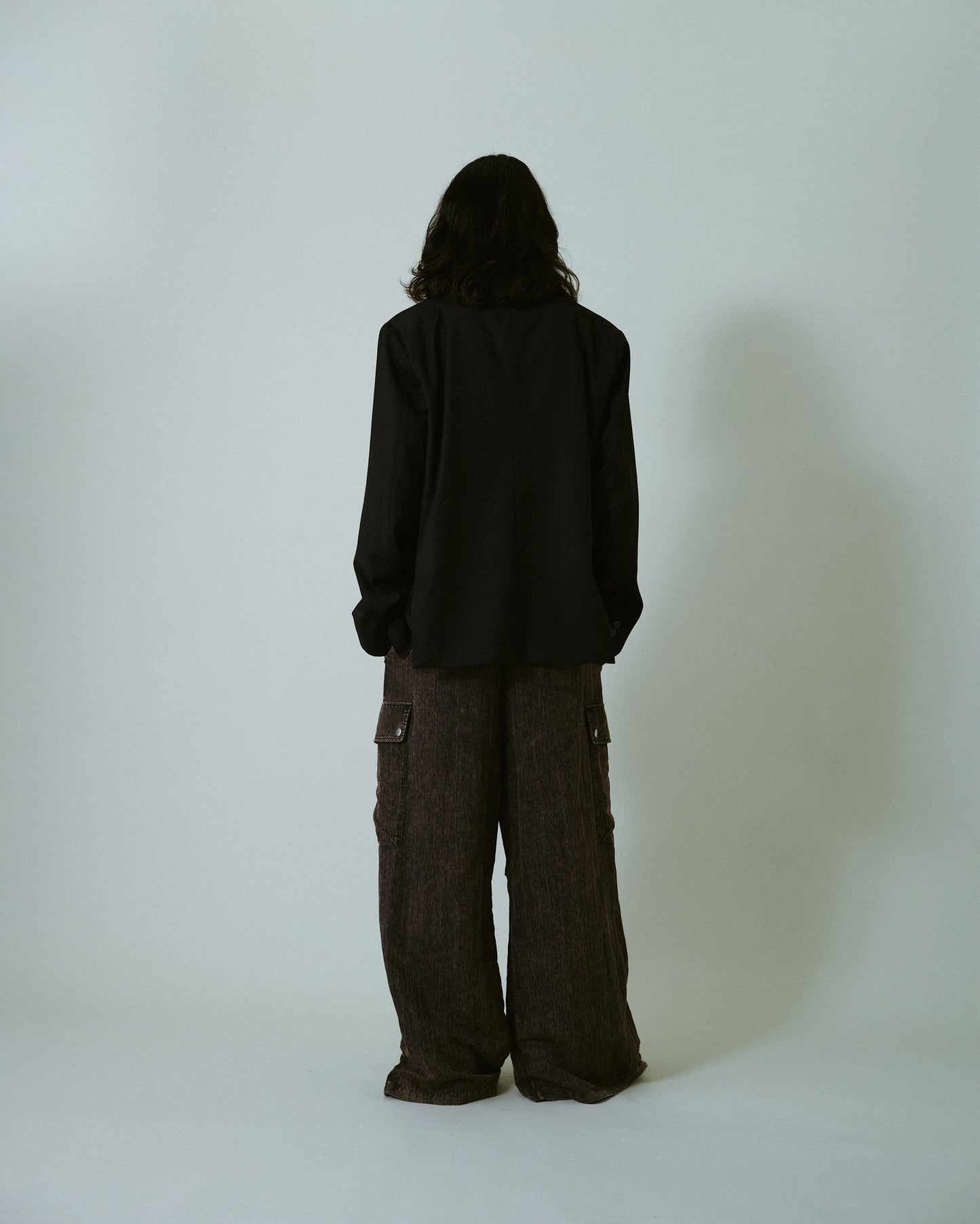 snow-wash faded rayon nylon l/s jump suit
