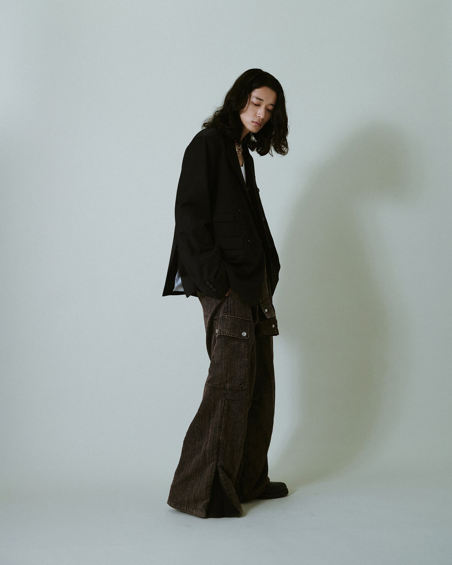 snow-wash faded rayon nylon l/s jump suit
