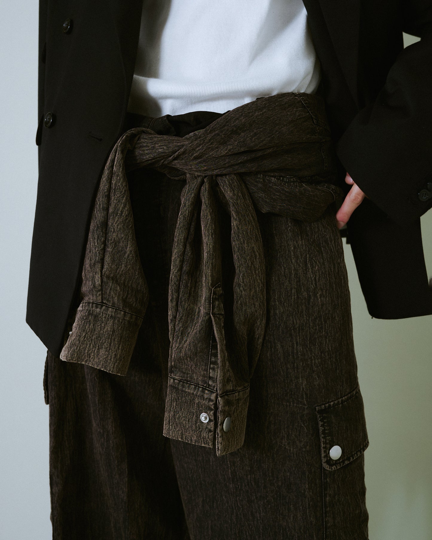 snow-wash faded rayon nylon l/s jump suit