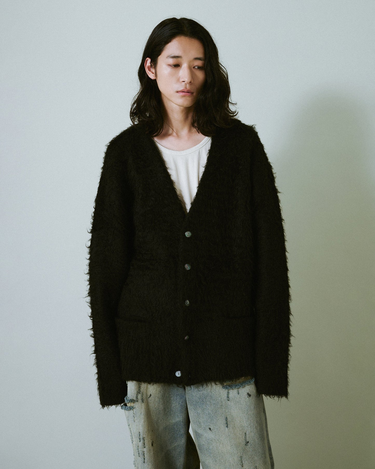 mohair touch super shaggy cardigan