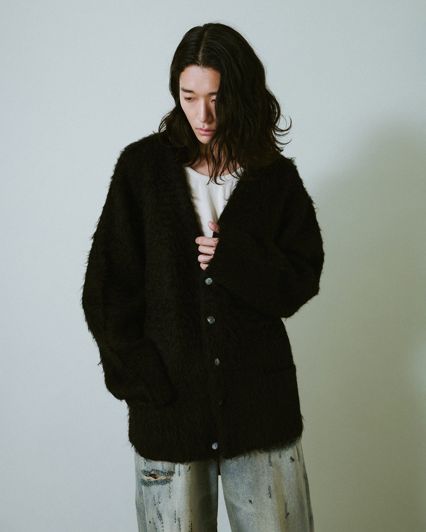 mohair touch super shaggy cardigan