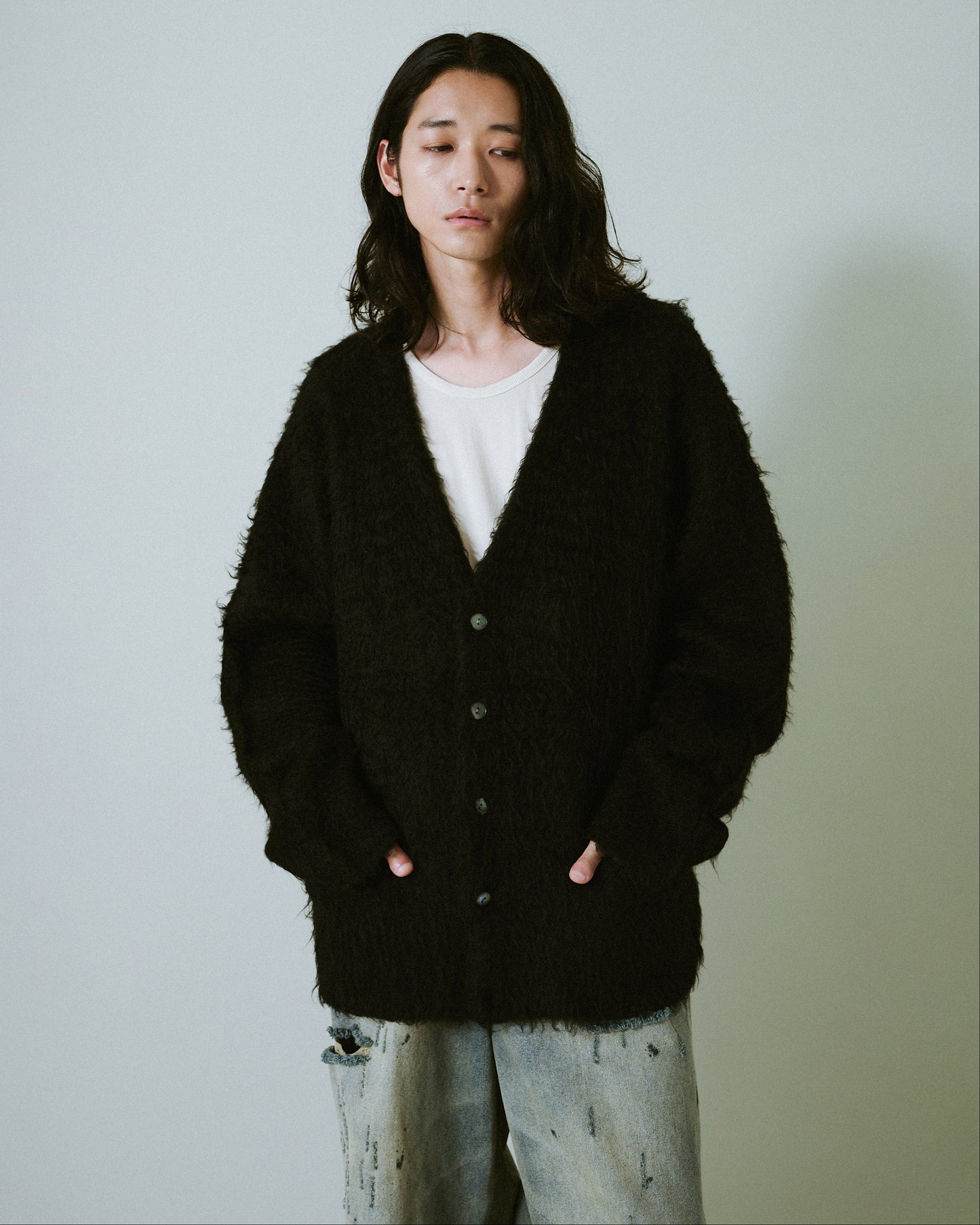mohair touch super shaggy cardigan