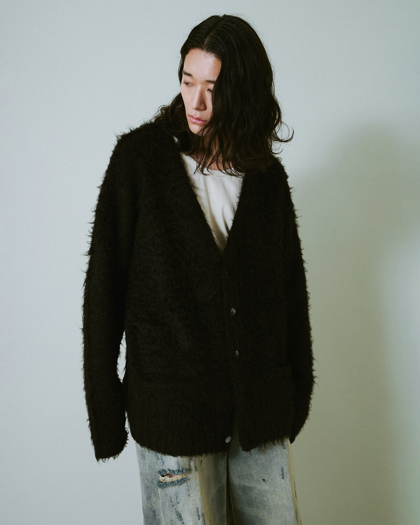 mohair touch super shaggy cardigan