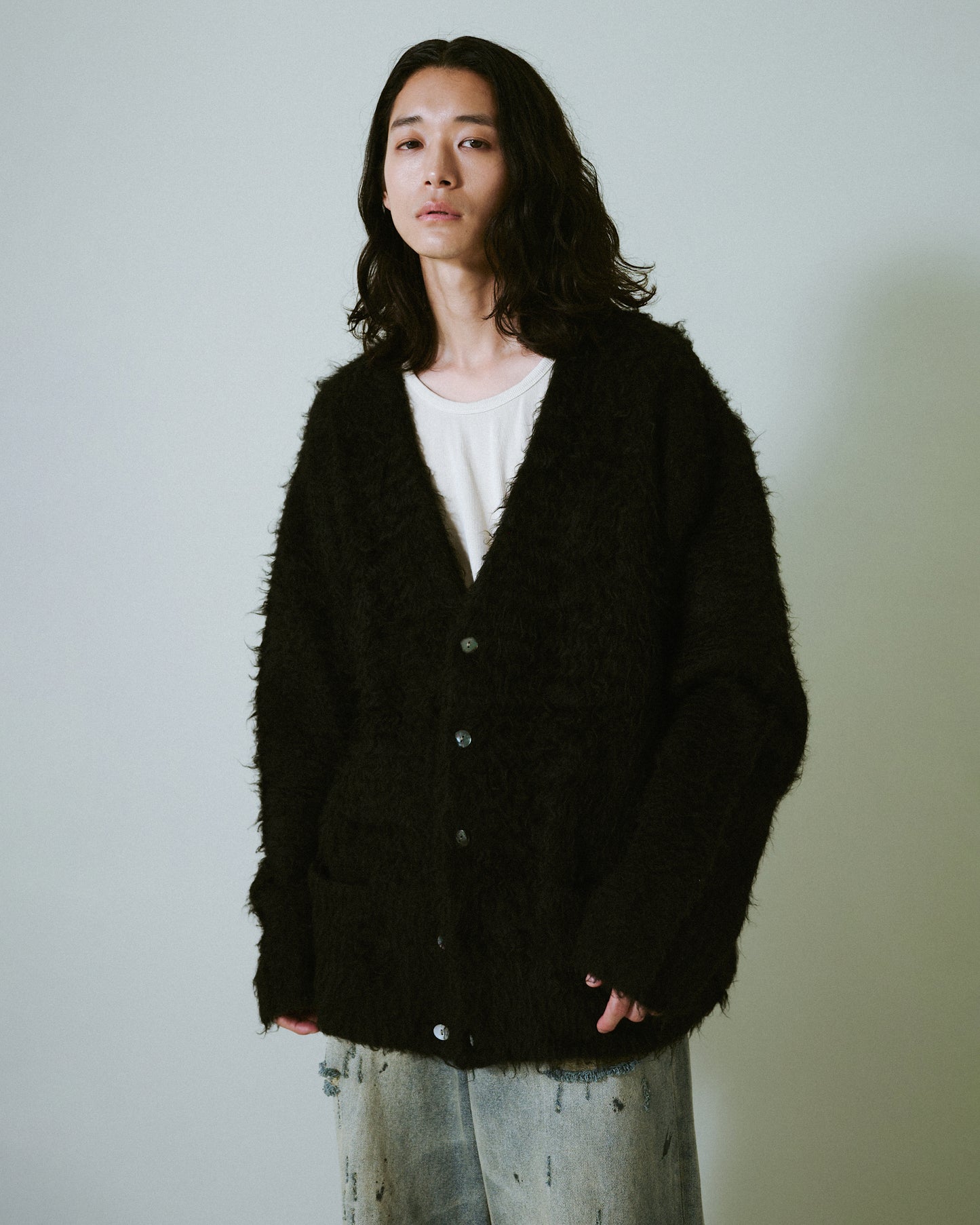 mohair touch super shaggy cardigan