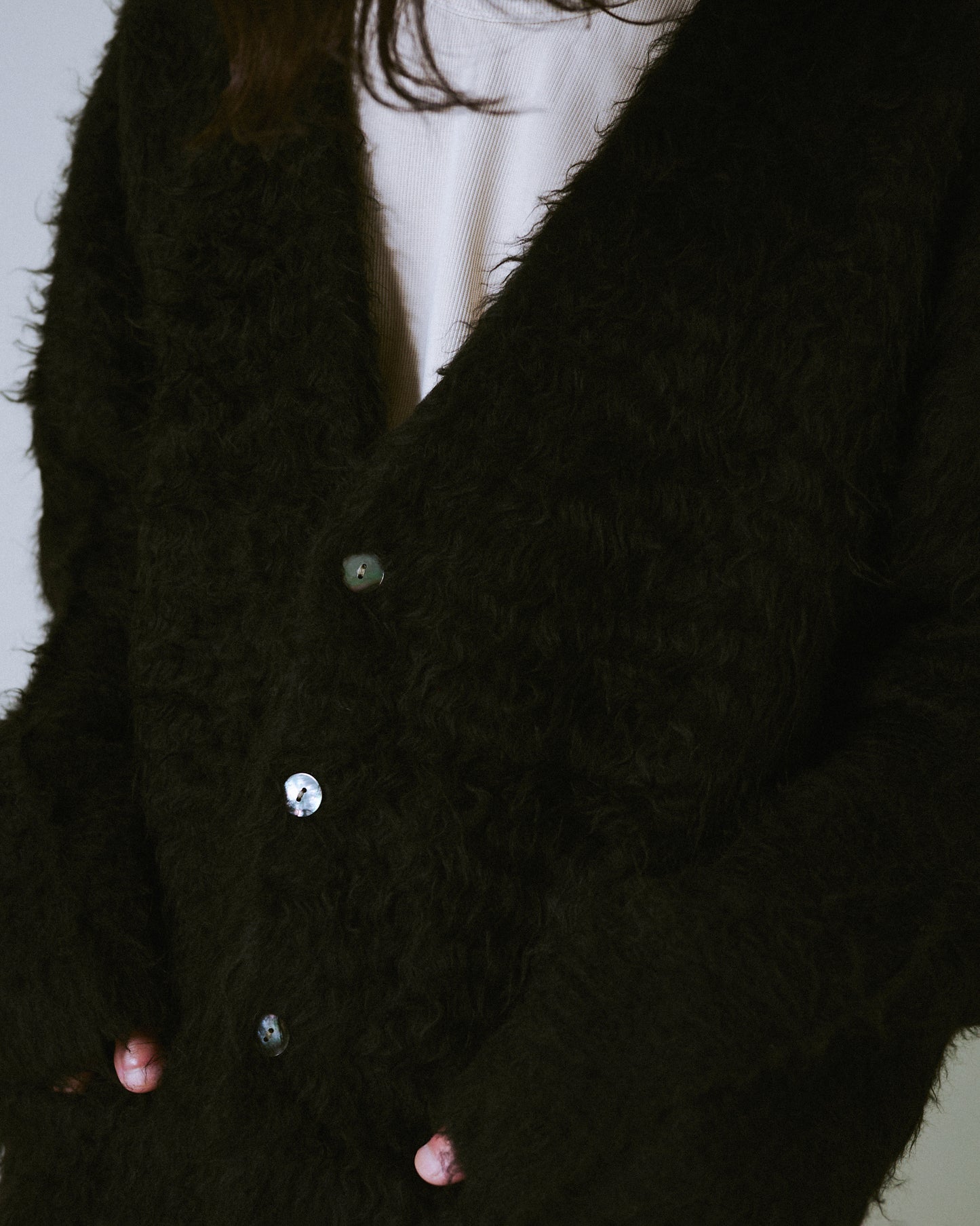 mohair touch super shaggy cardigan