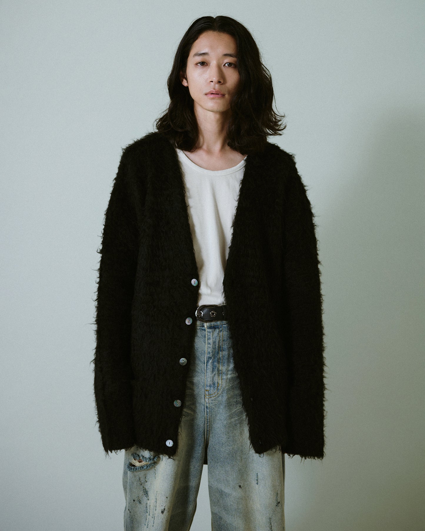 mohair touch super shaggy cardigan