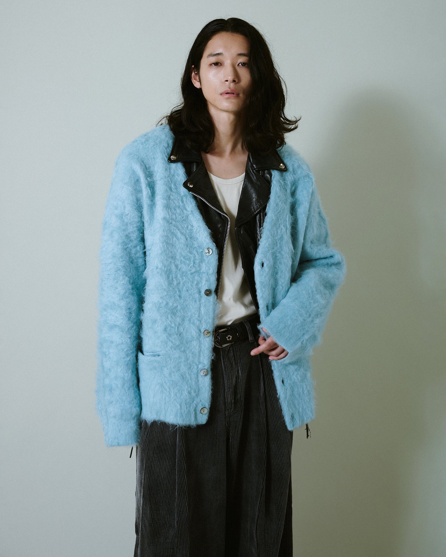 mohair touch super shaggy cardigan