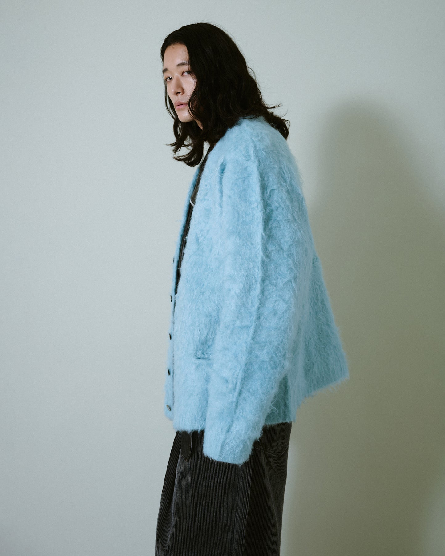 mohair touch super shaggy cardigan
