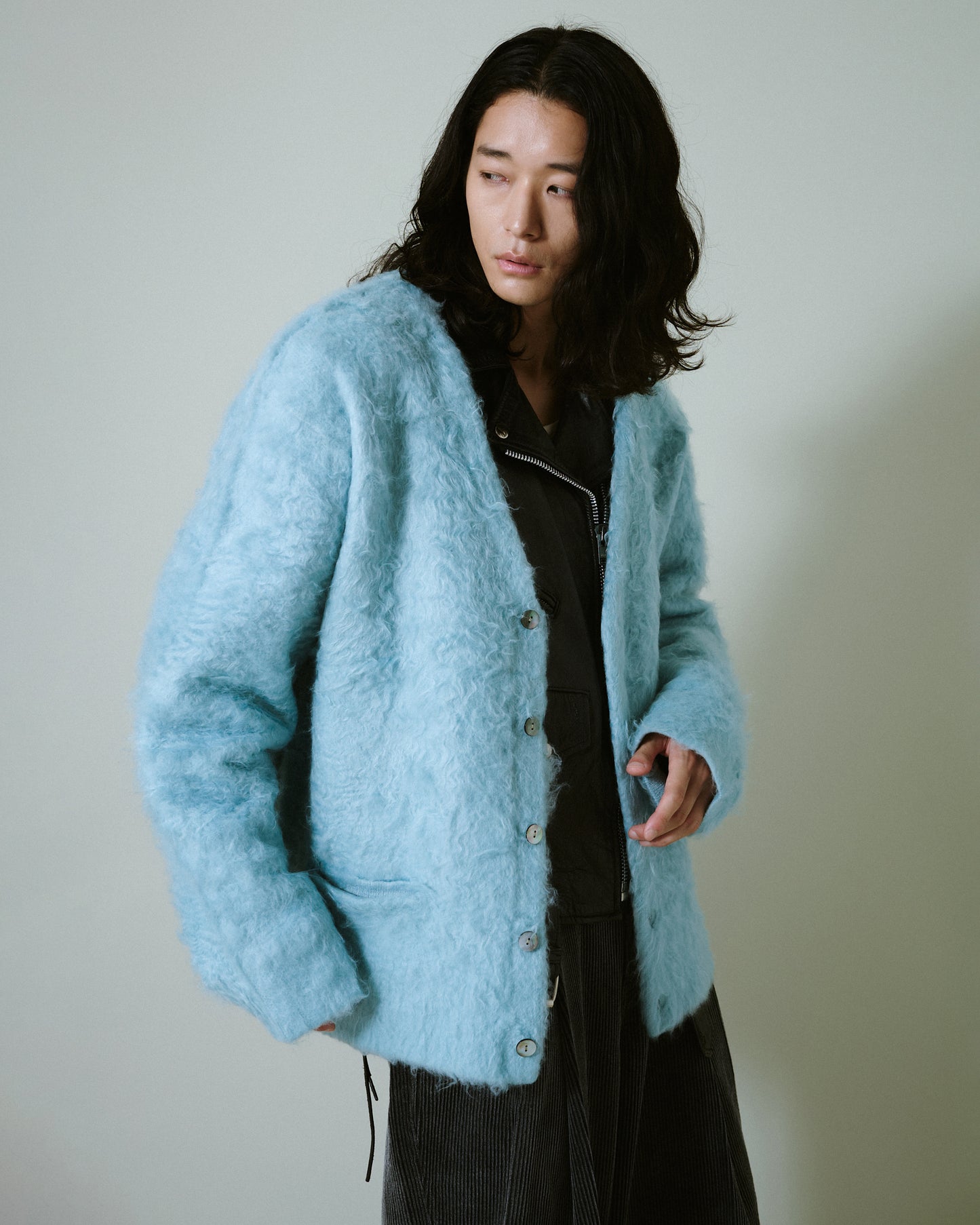 mohair touch super shaggy cardigan