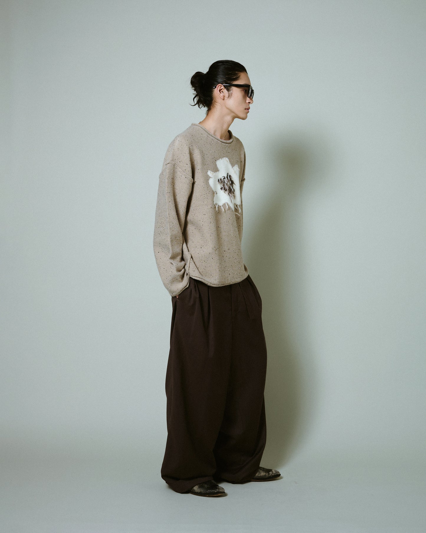 inside out flower motif nep sweater