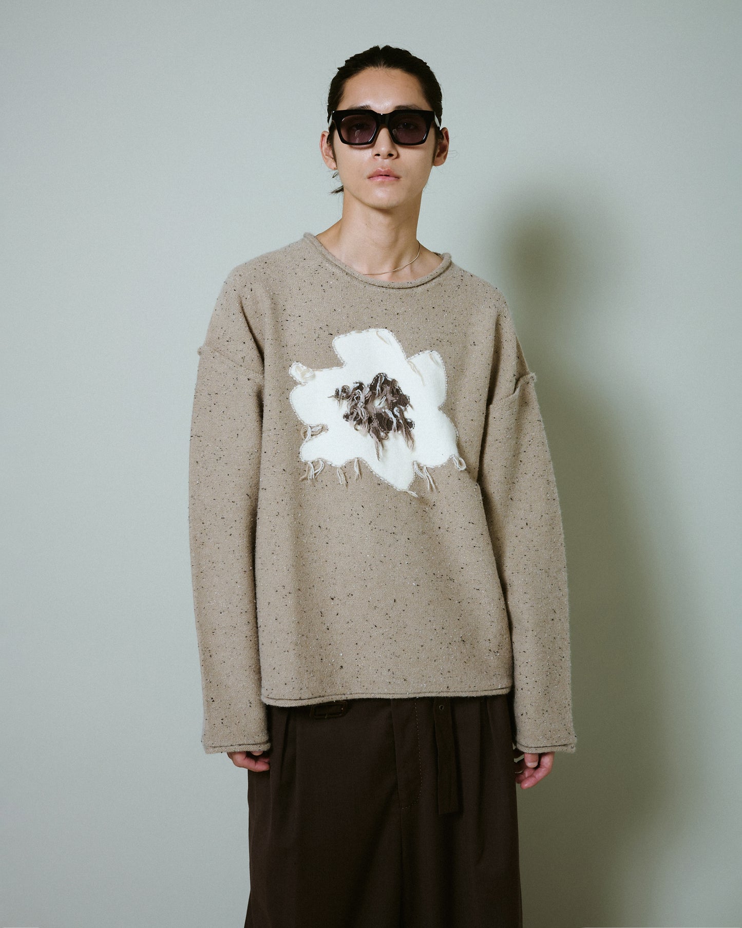 inside out flower motif nep sweater