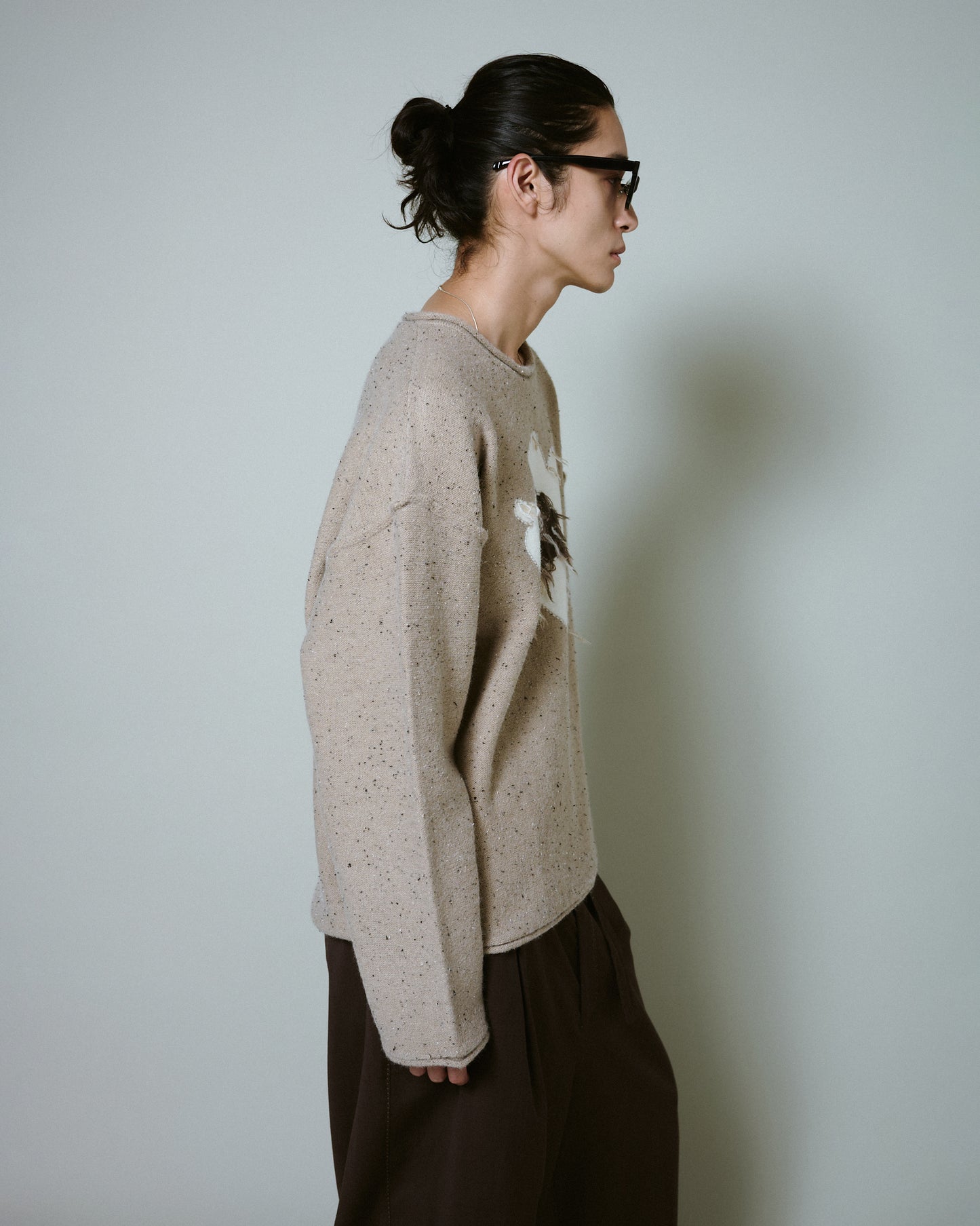 inside out flower motif nep sweater