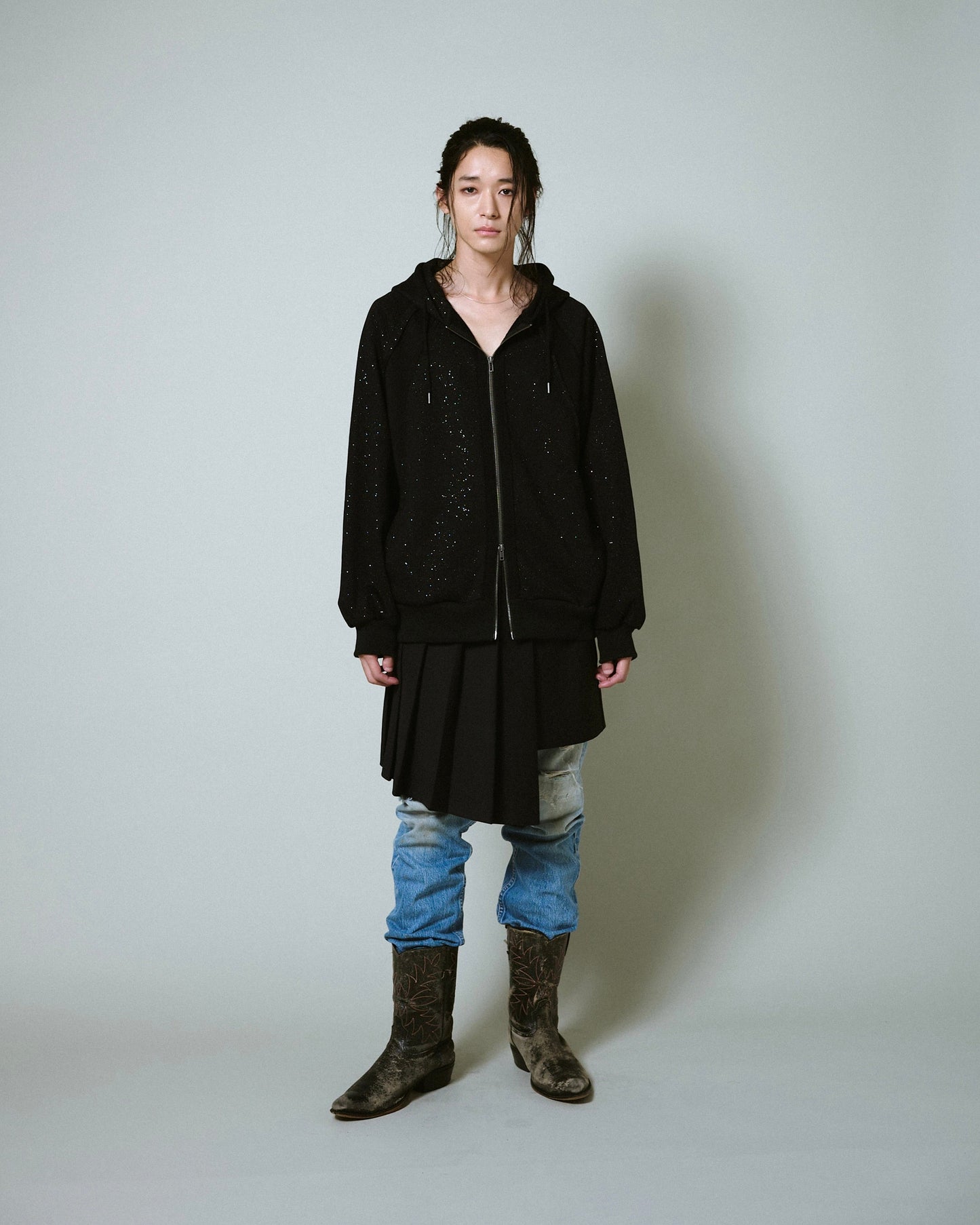Glitter Seam Double-Zip Hoodie