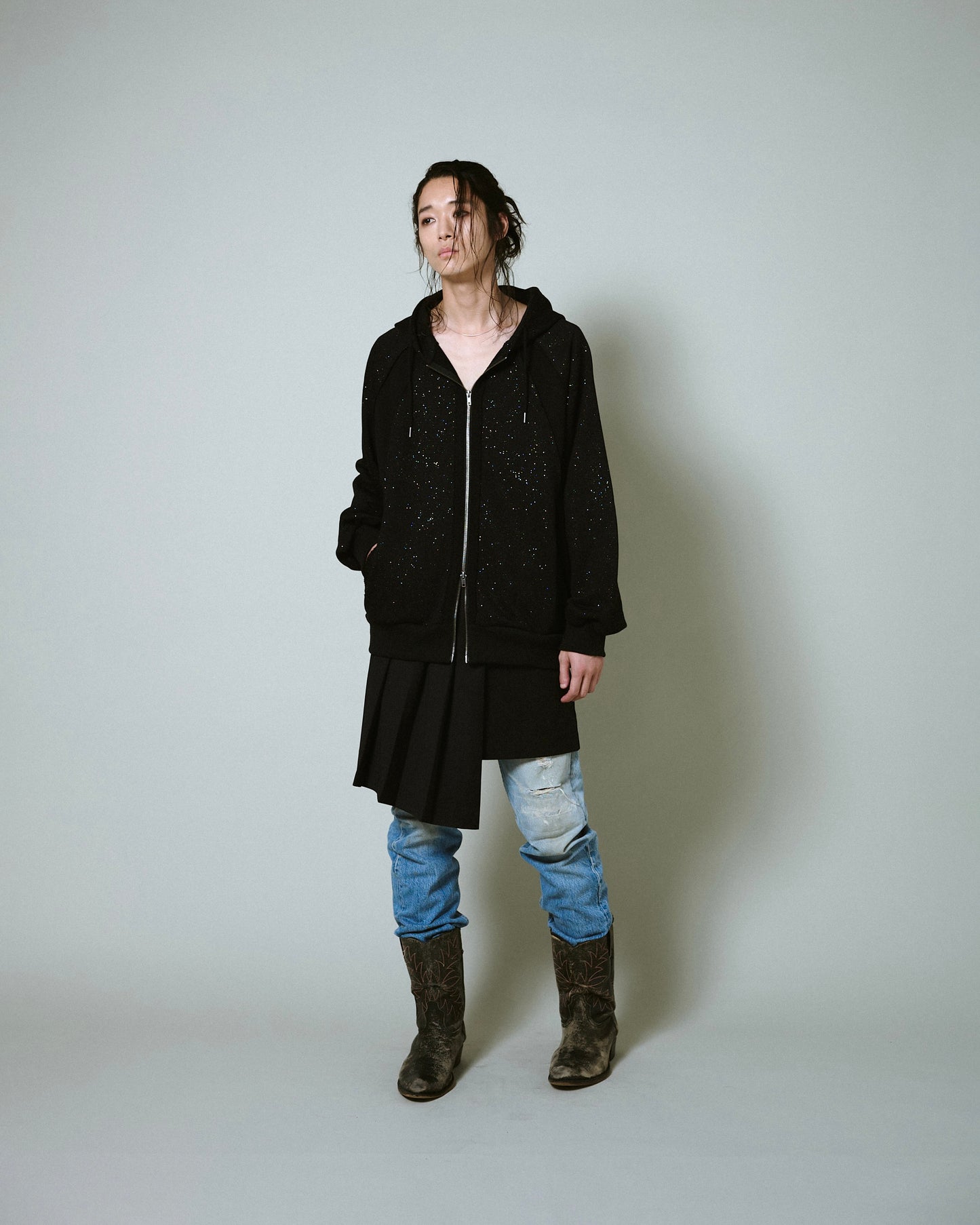 Glitter Seam Double-Zip Hoodie