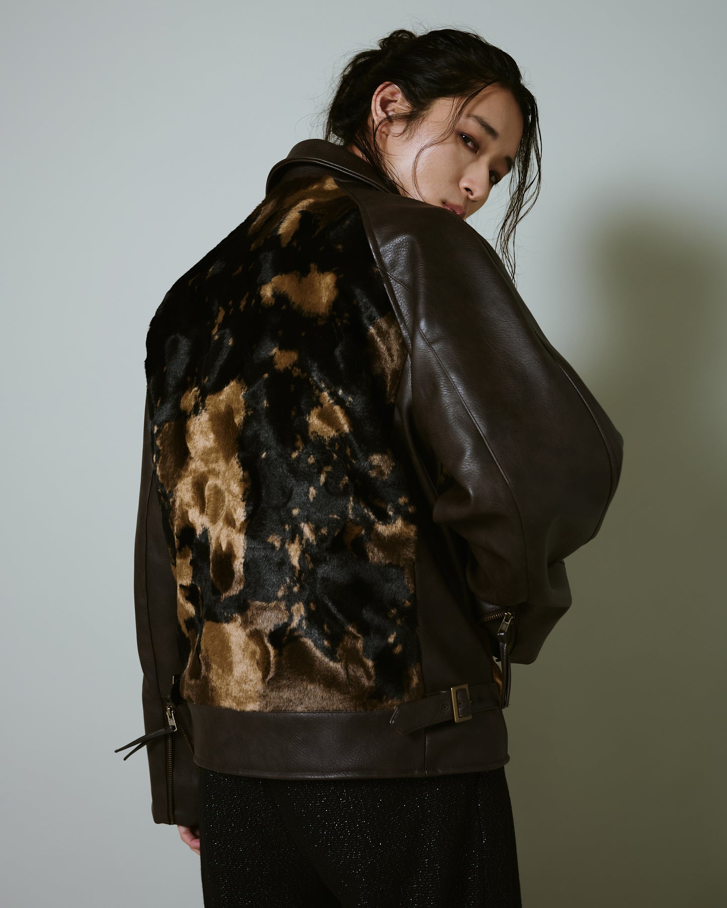 faux haircalf leather jacket