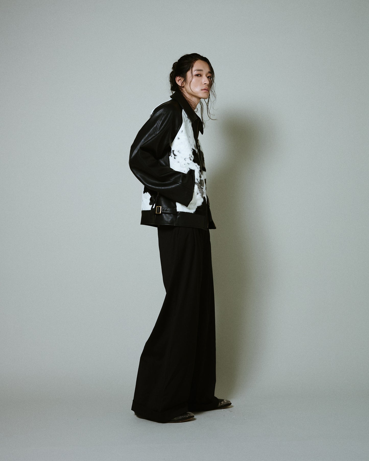 faux haircalf leather jacket