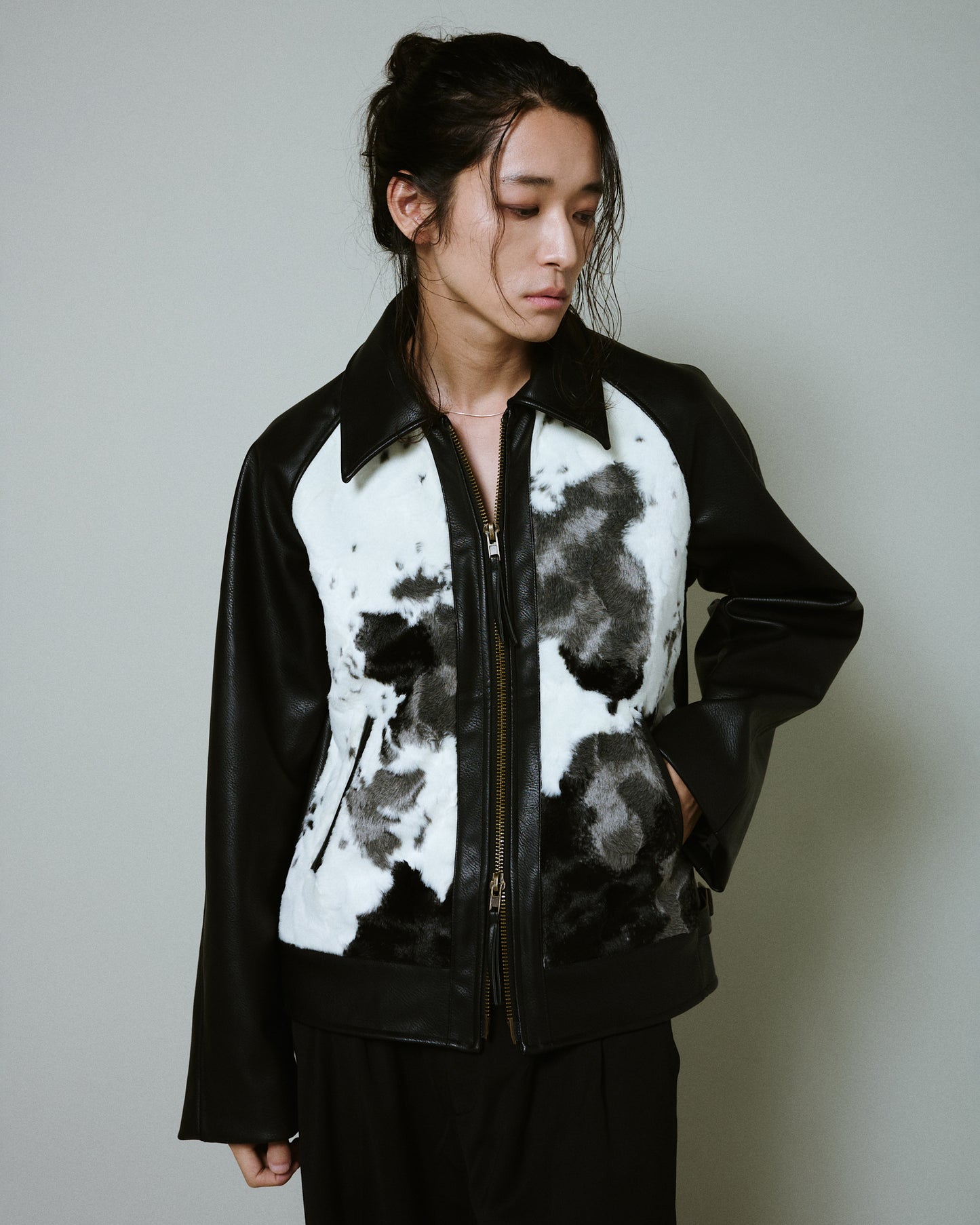 faux haircalf leather jacket