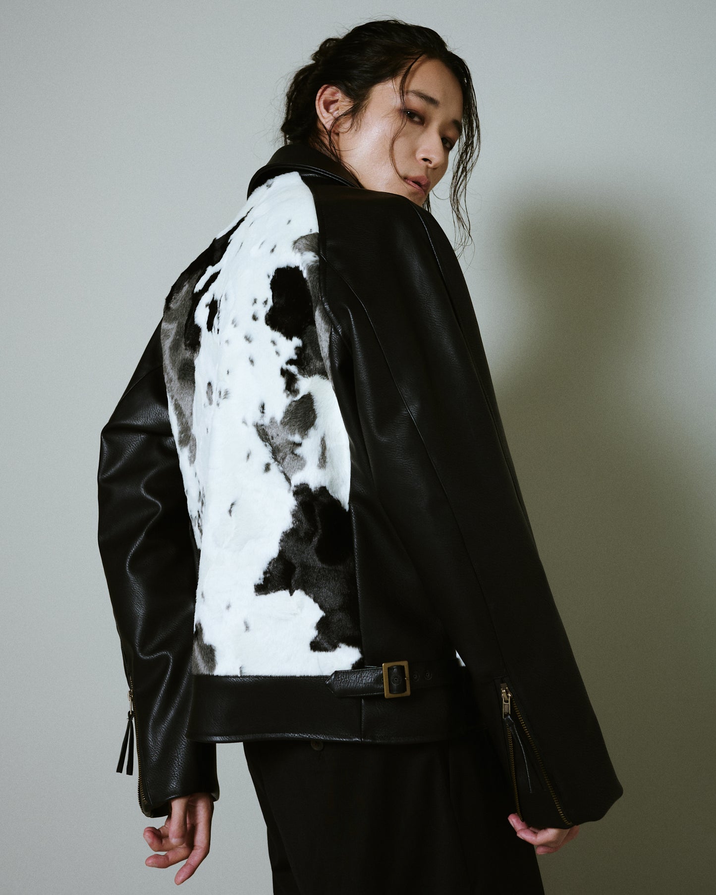 faux haircalf leather jacket