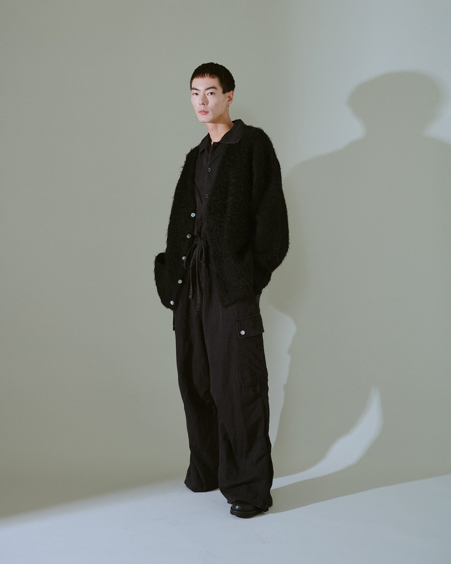 snow-wash faded rayon nylon l/s jump suit