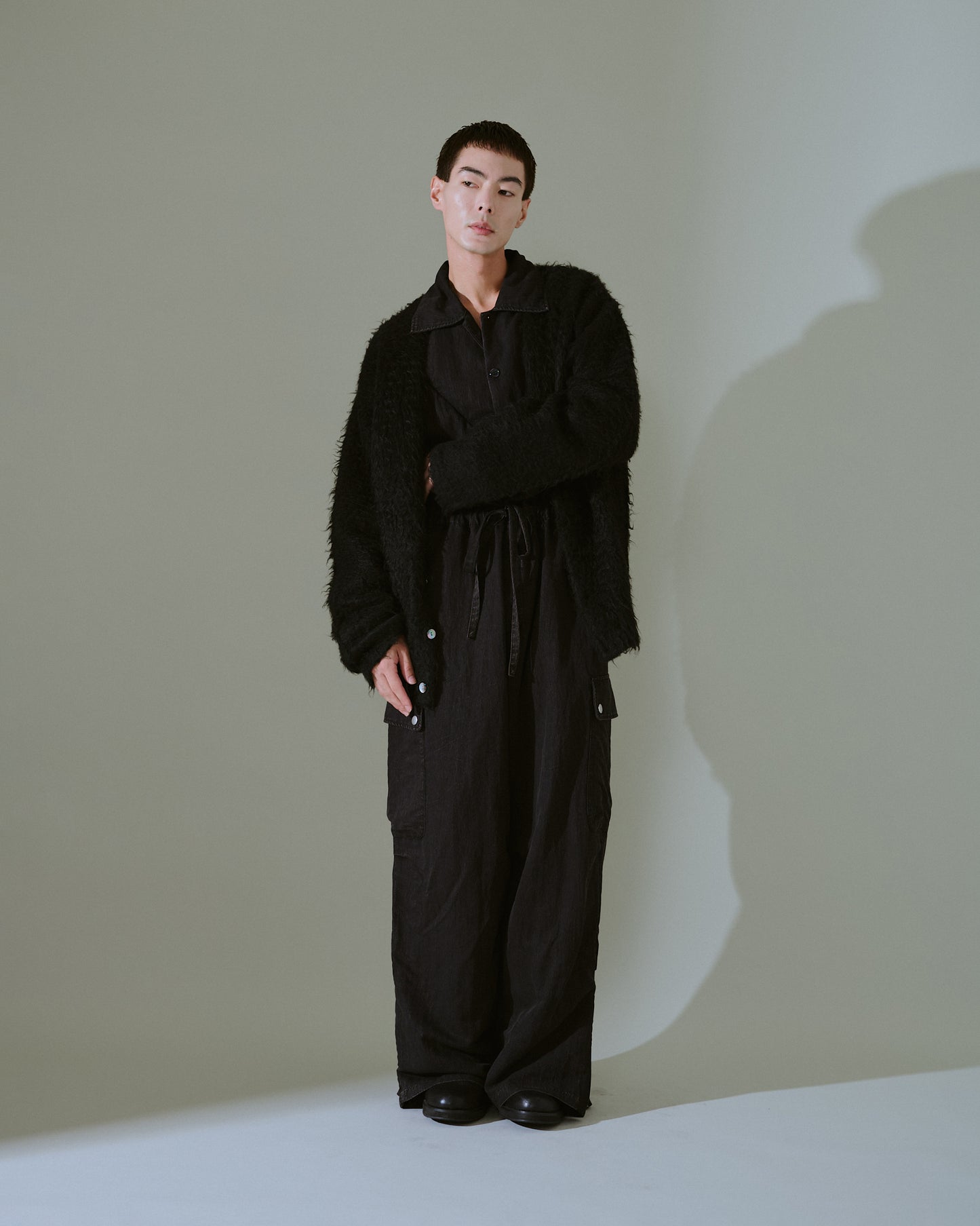 snow-wash faded rayon nylon l/s jump suit