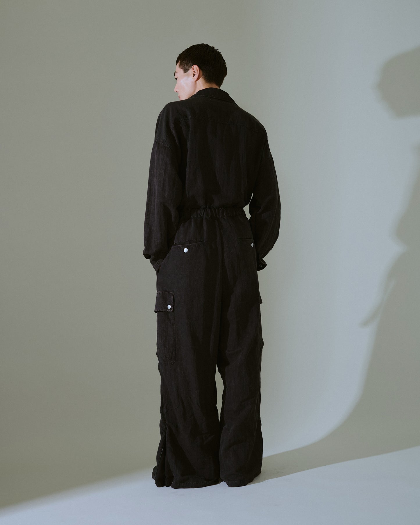 snow-wash faded rayon nylon l/s jump suit