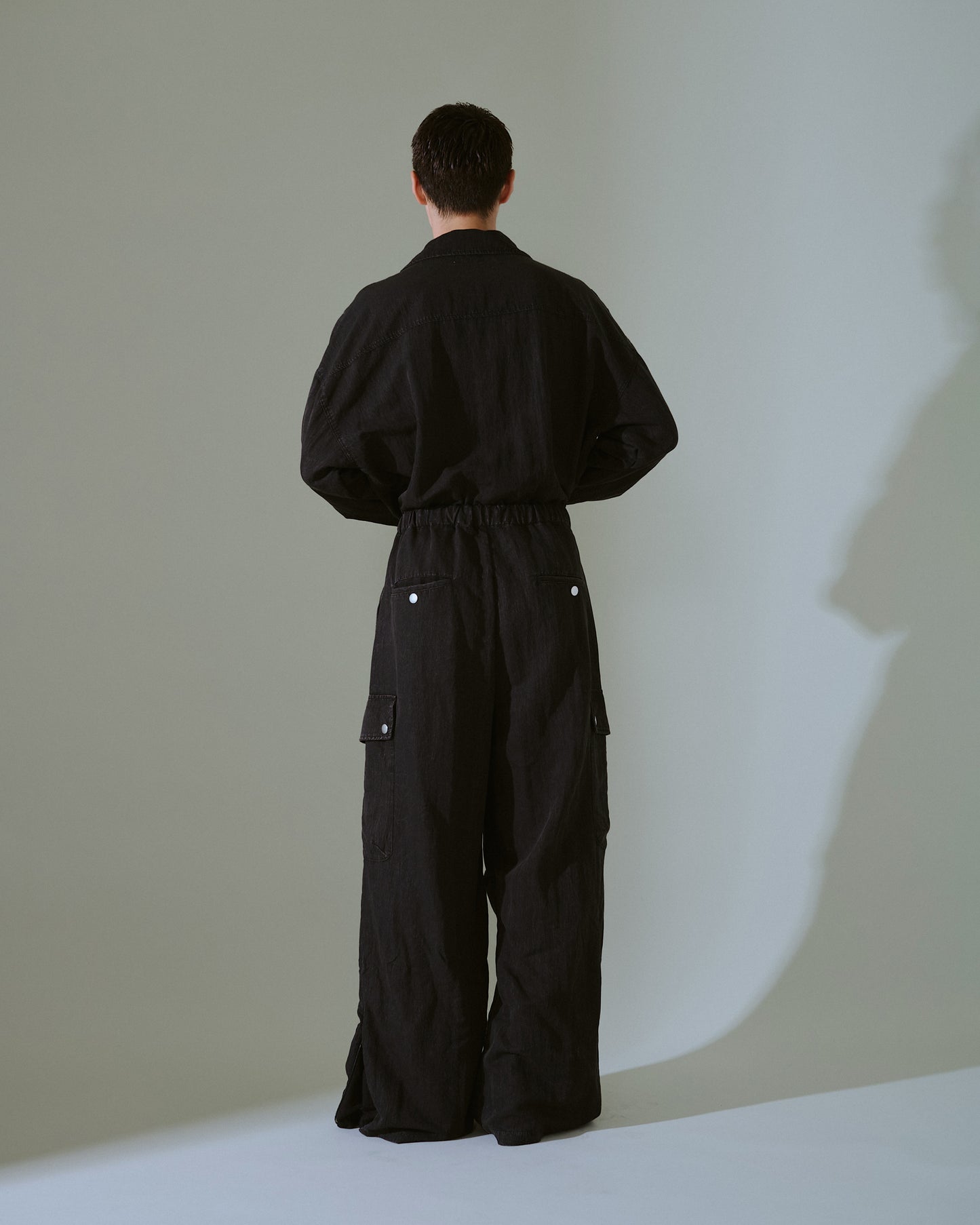 snow-wash faded rayon nylon l/s jump suit
