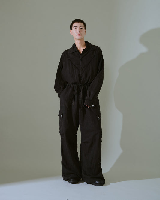 snow-wash faded rayon nylon l/s jump suit