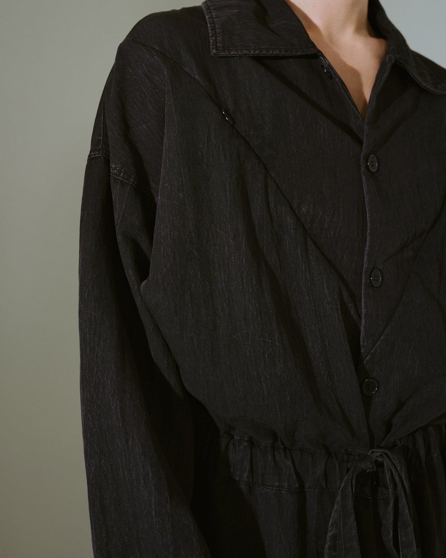 snow-wash faded rayon nylon l/s jump suit