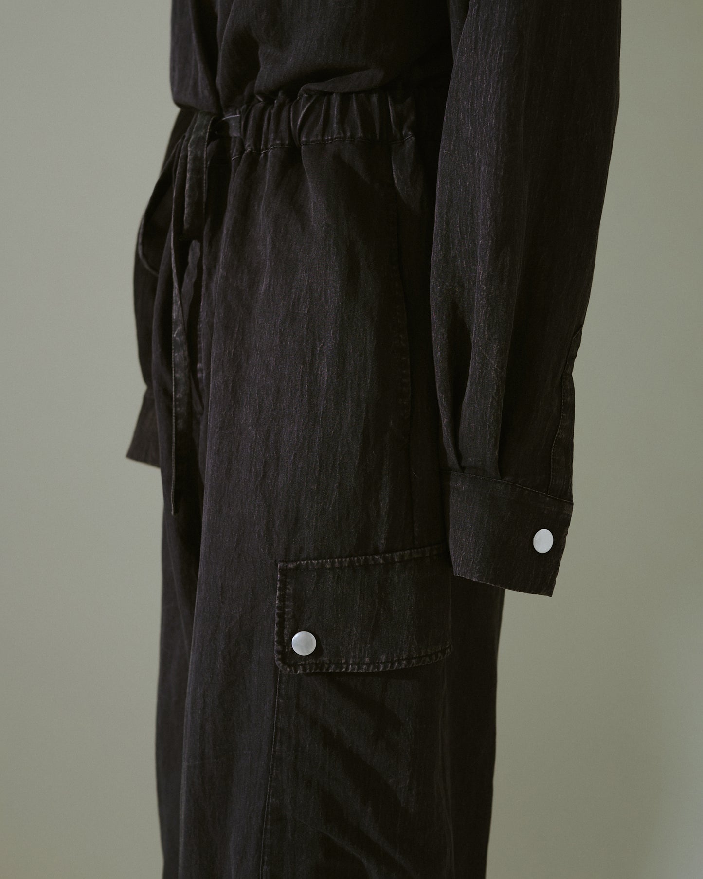 snow-wash faded rayon nylon l/s jump suit
