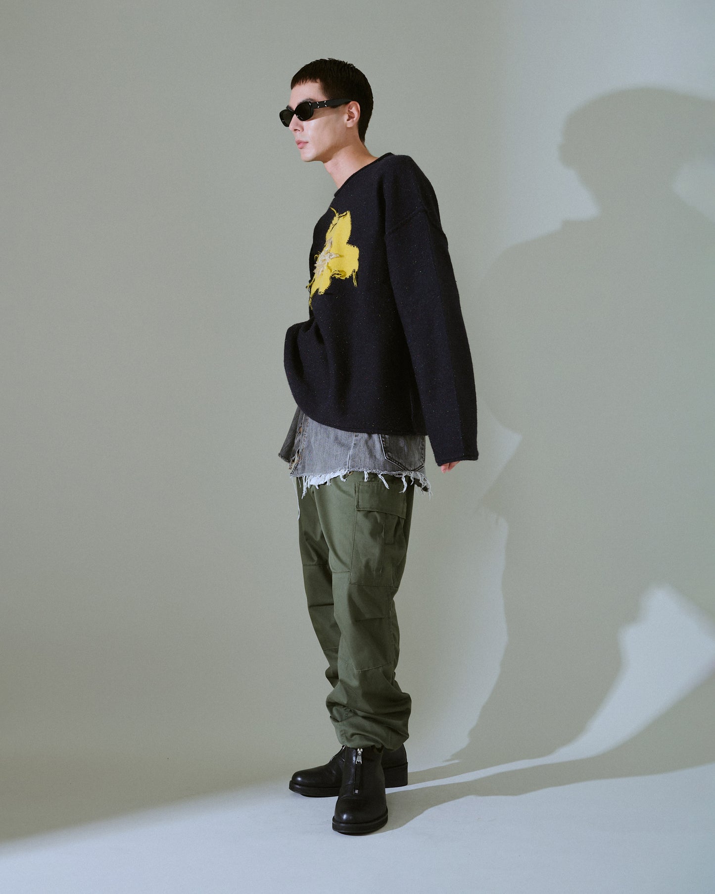 inside out flower motif nep sweater