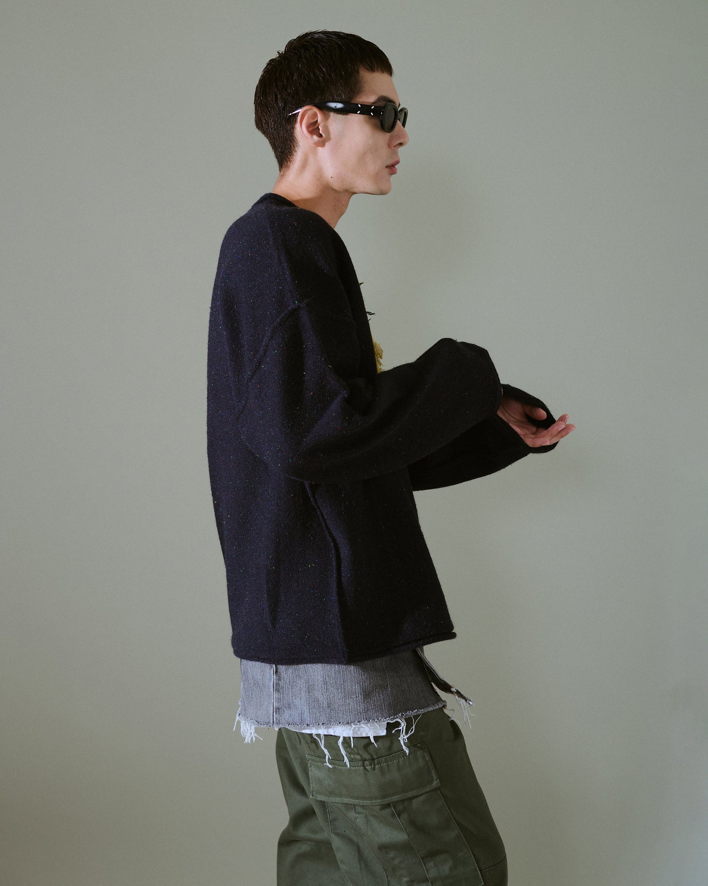 inside out flower motif nep sweater