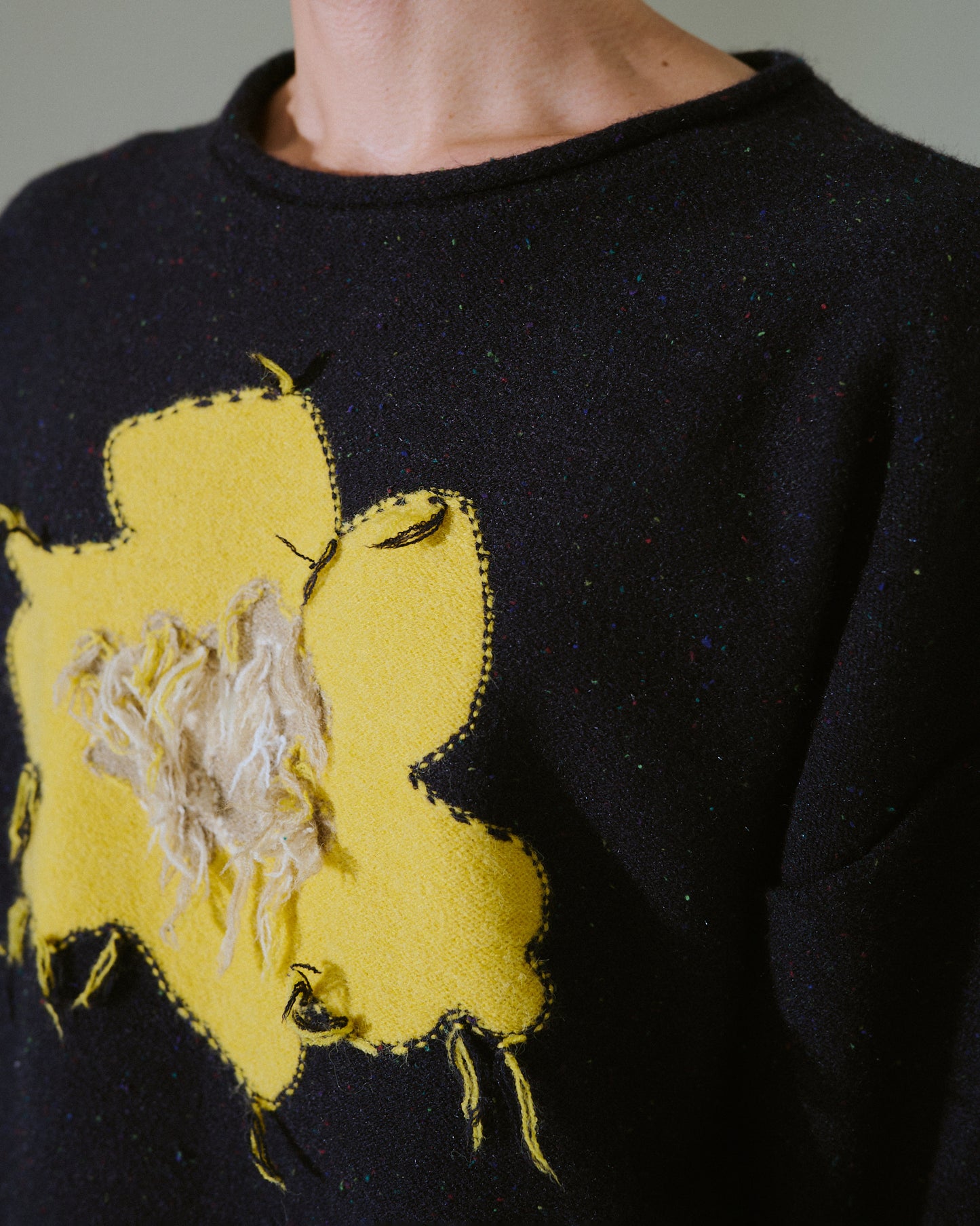 inside out flower motif nep sweater