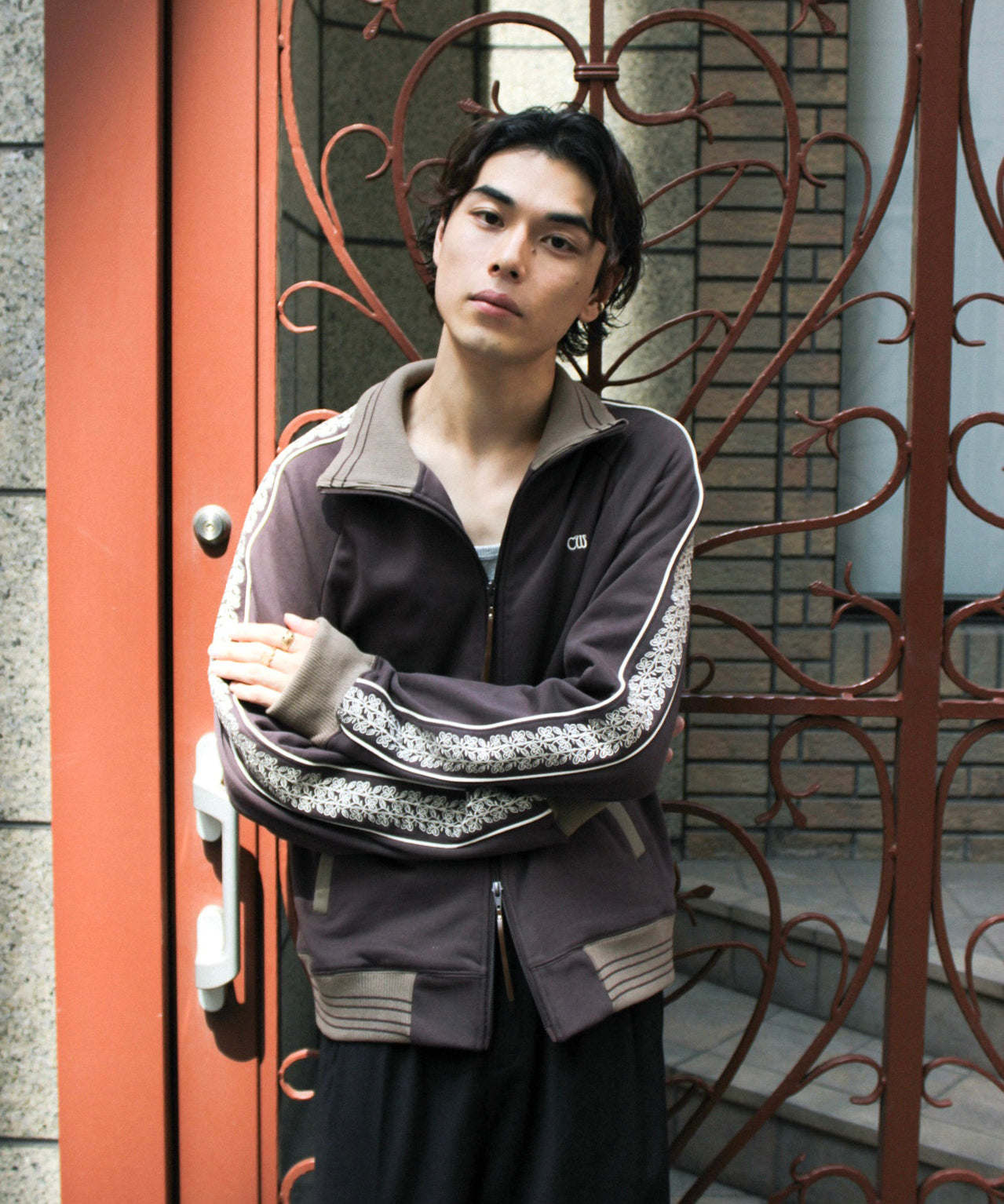 flower embroidery line track jacket