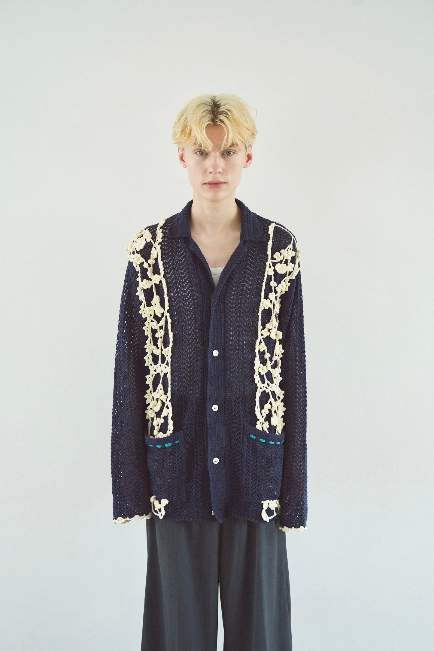 hand knit flower line Cuba shirt cardigan
