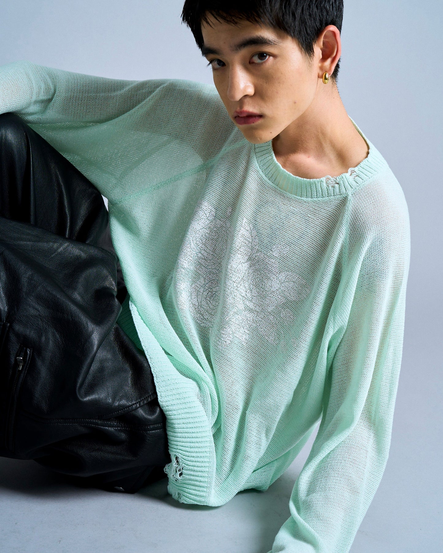 flower paint broken long sleeve sheer sweater