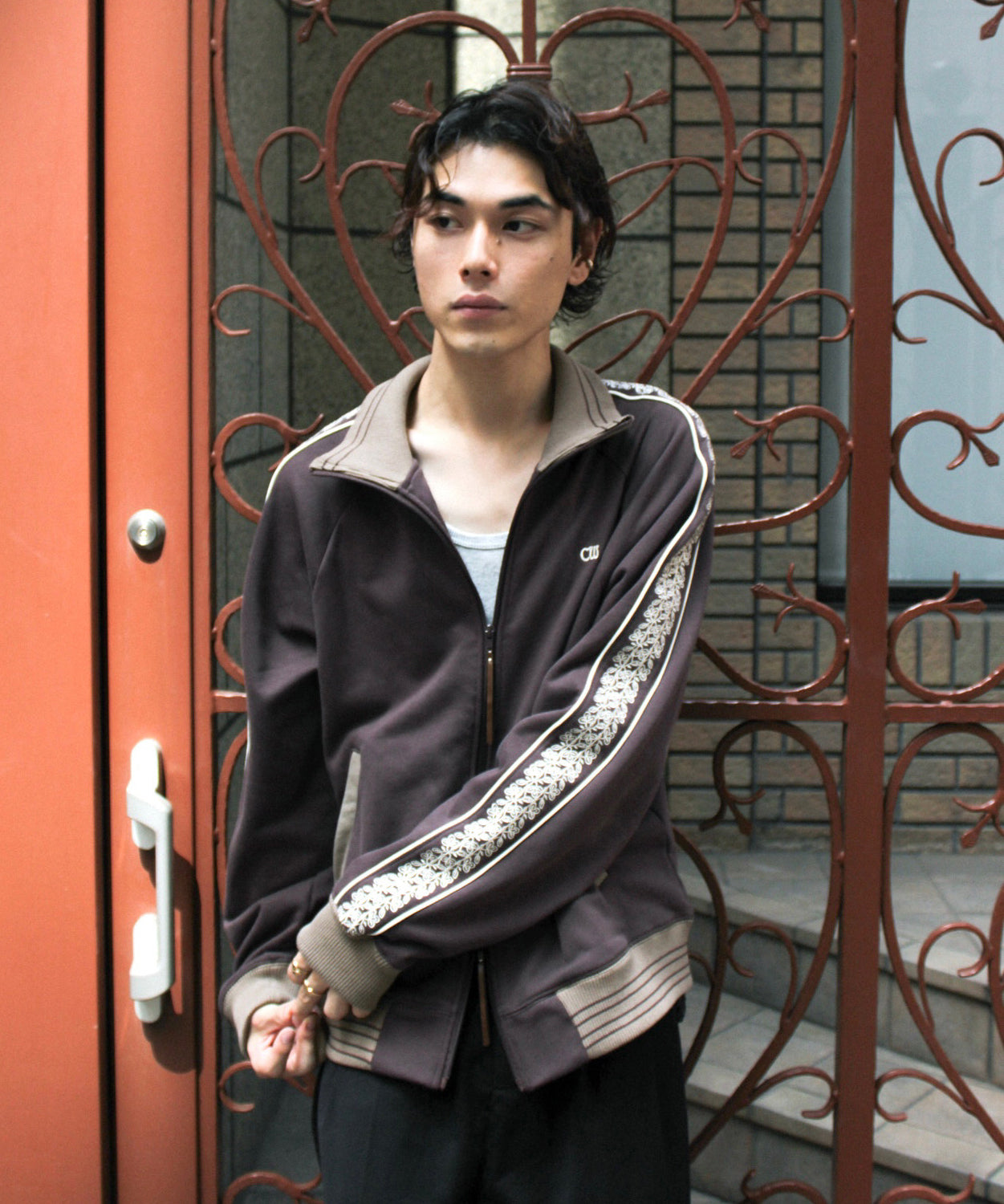 flower embroidery line track jacket
