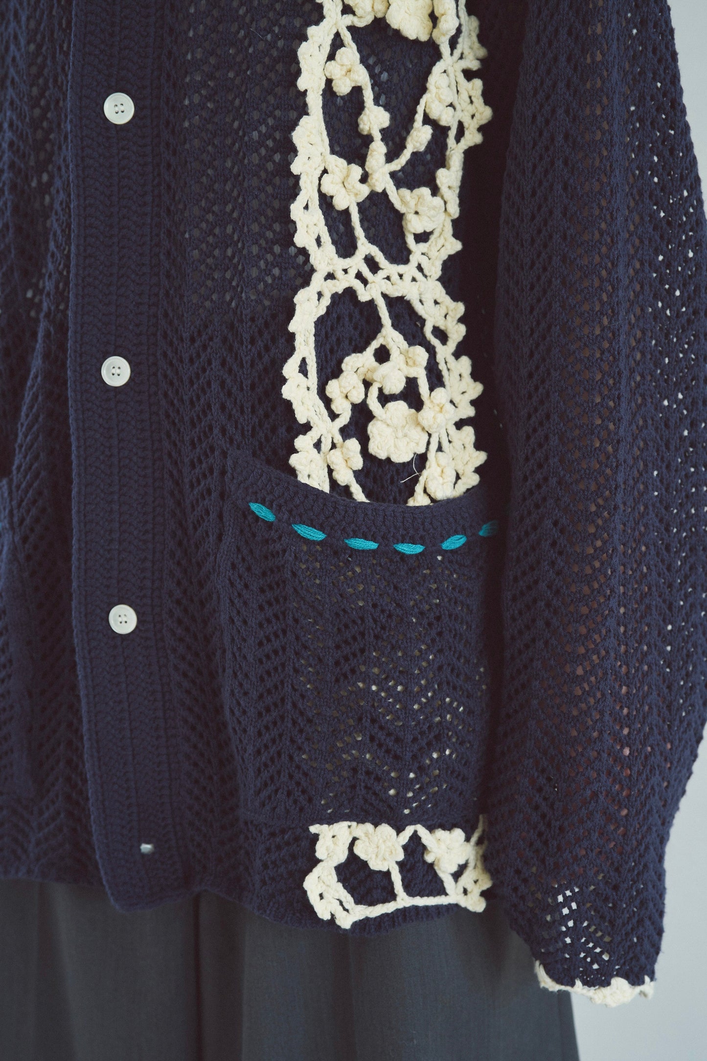 hand knit flower line Cuba shirt cardigan