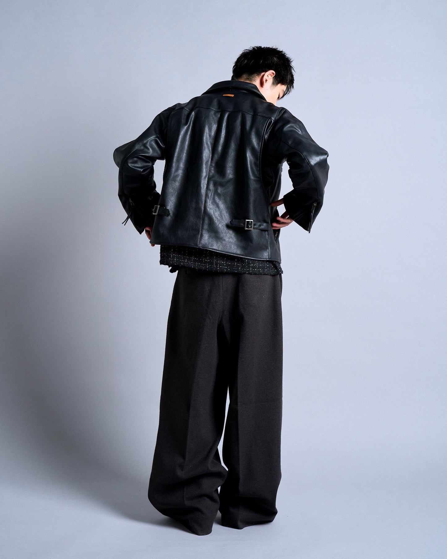 short length zipped PU-leather sport jacket